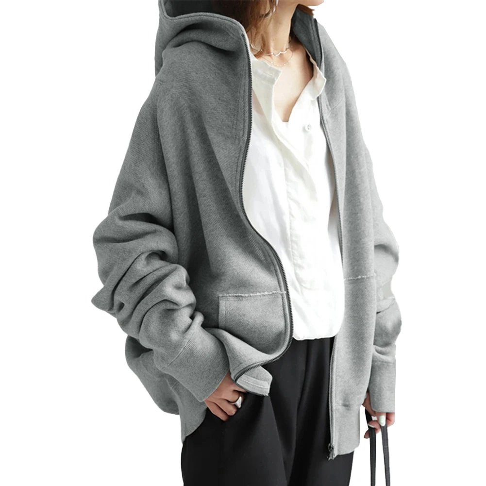 

Fashion Women Long Style Zip Hoodie Ladies Fleece Jumper Long Sleeve Warm Hooded Sweatshirt Coat Hoodies Tops Clothing