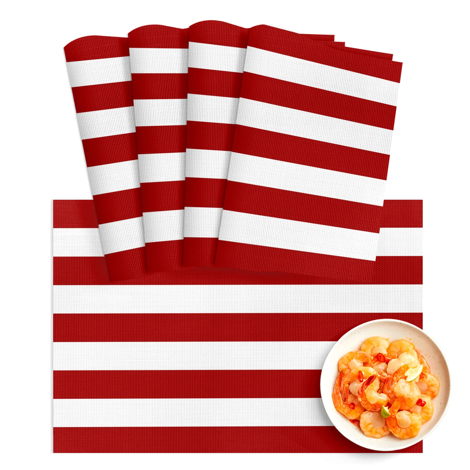 

4/6Pcs Table Mat Red White Stripes Bowl Pad Coaster Set Washable PVC Dining Table Placemats Home Decoration Kitchen Accessories