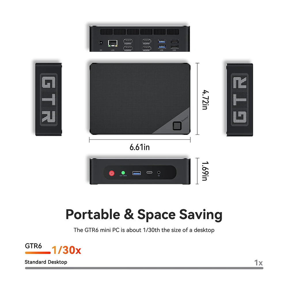 Beelink GTR6 Мини ПК AMD Ryzen 9 6900HX Windows 11 Pro мини 32 ГБ ОЗУ 500 Гб SSD Wifi 6E BT5.2 8K DP игровой