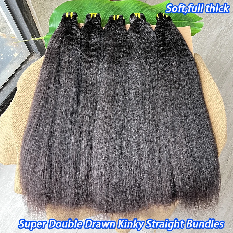 Фото Натуральные прямые волосы Kinky Straight Super Double Drawn, 100% человеческие, вьетнамские, необработанные, натурального цвета, для наращивания. №2