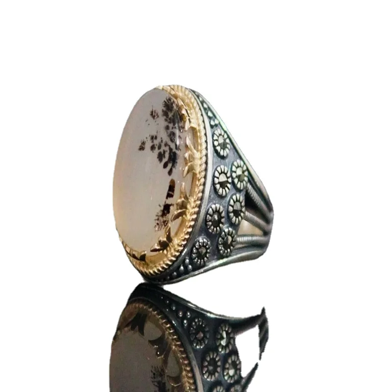 2022 Кольцо мужское искусственное Ретро резная Бриллиантовая чернильная картина