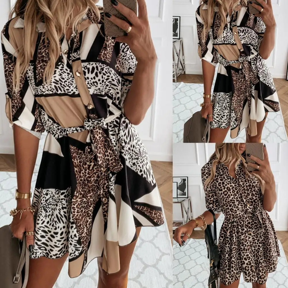 

Fashion Summer Dress Lapel Streetwear Waist Tie Lapel Dress Summer Shirt Dress for Dating