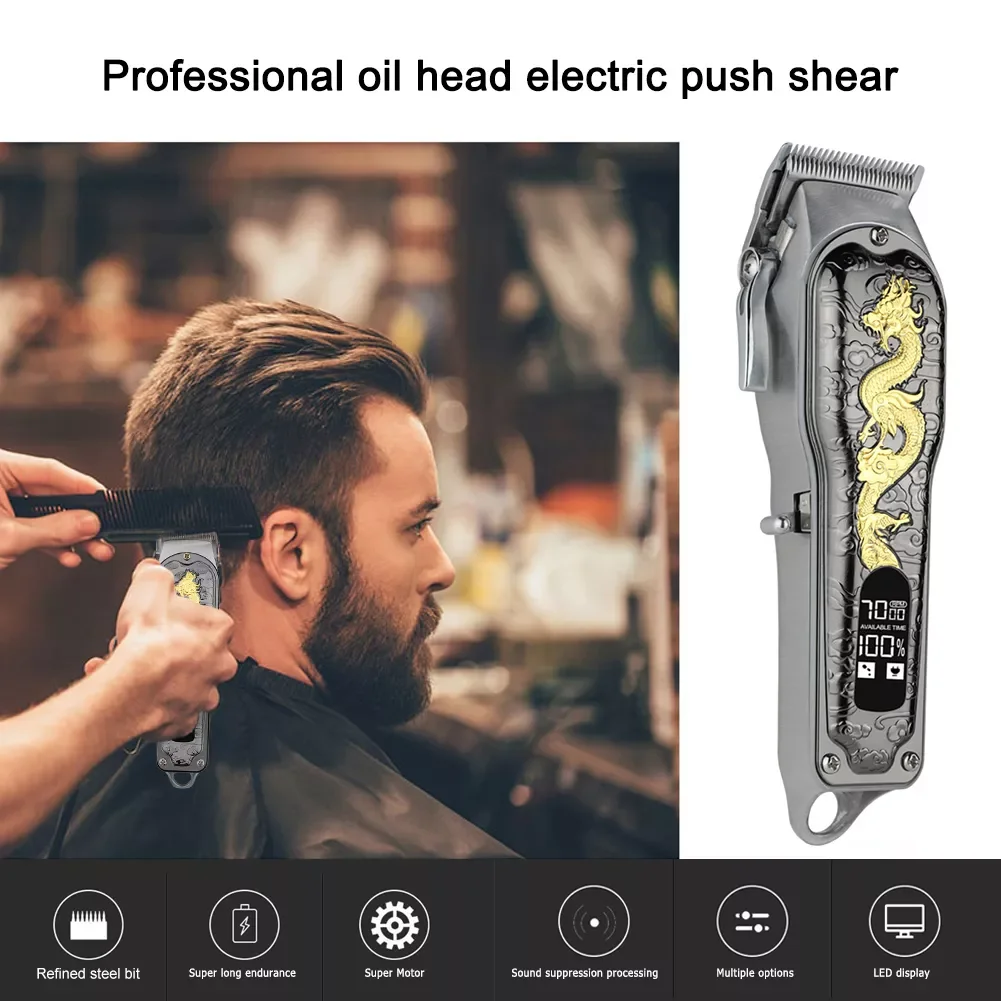 Metal Hair Trimmer USB Charging LED Display Hair Cutting Machine Portable Man Hair Clipper Replaceable Limit Comb for Hair Salon enlarge