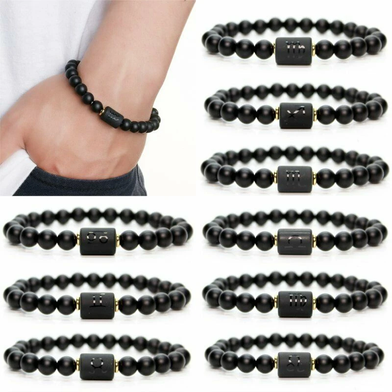 

12 Constellation Bracelet Men Women Natural Lava Stone Couple Braslet