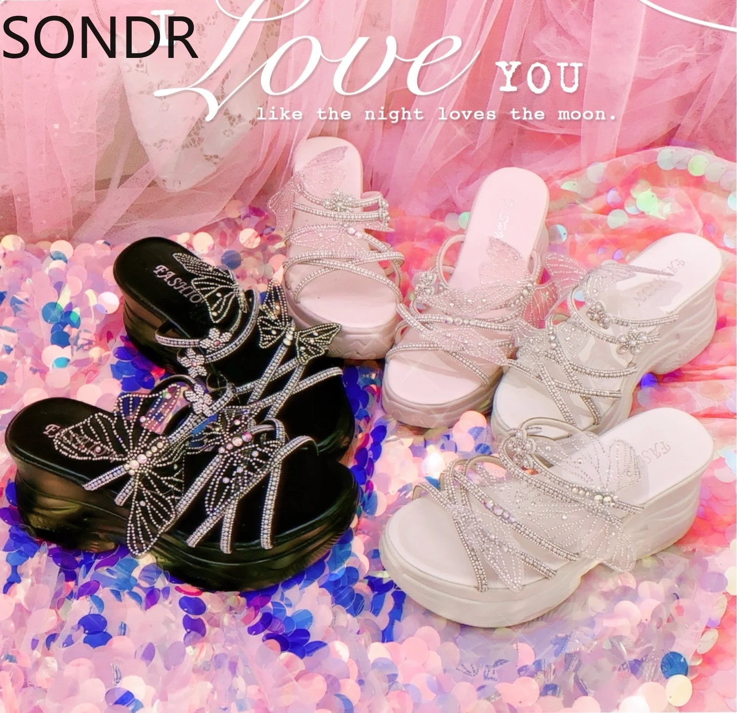 

Женские туфли на платформе с открытым носком разразы 3D бабочки кристаллы на танкетке блестящие туфли «сделай сам» Лолита 2022