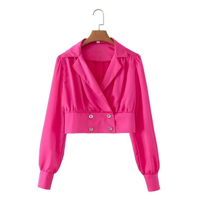 

KBAT 2022 Summer New Satin Blouses For Women Fashion Double Breasted Clothes For Women Long Sleeve Women's Blouse Free Shipping