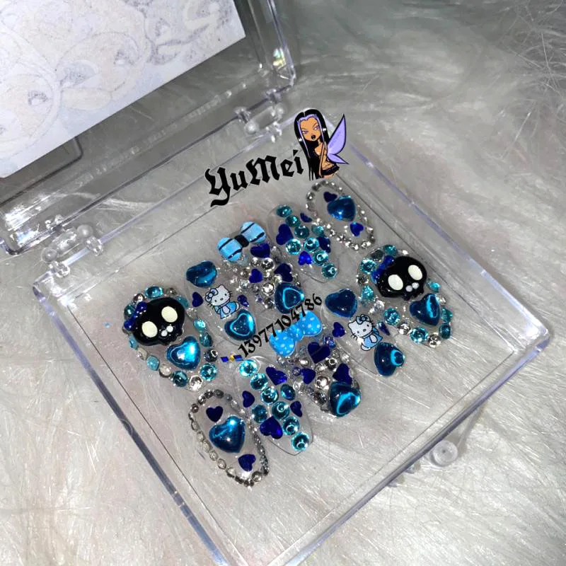 

New Diy Nail Patch Skull Head blue Hello kitty Three-Dimensional Decoration Hottie Style European and American Style Reusable