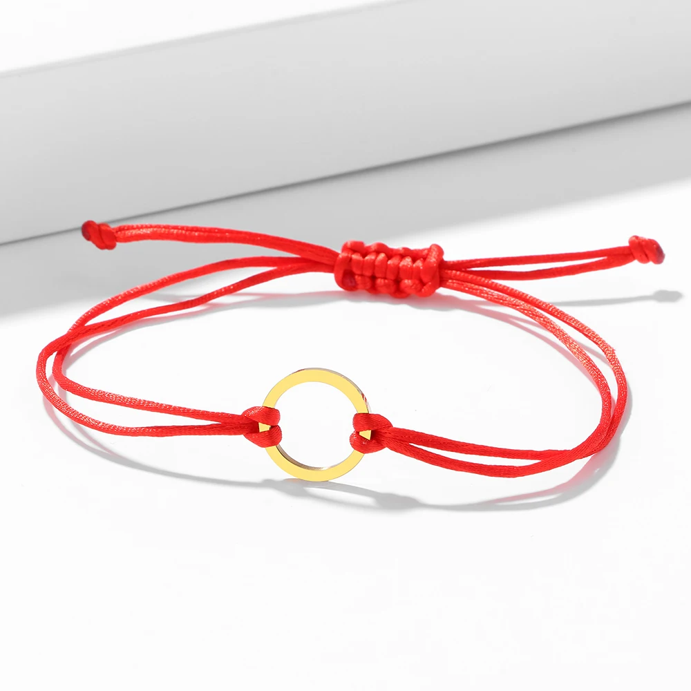 

Stainless Steel Bracelets Minimalist Circle Hand Braided Lucky Black Red Rope Fashion Charm Bracelet For Women Jewelry Gifts New