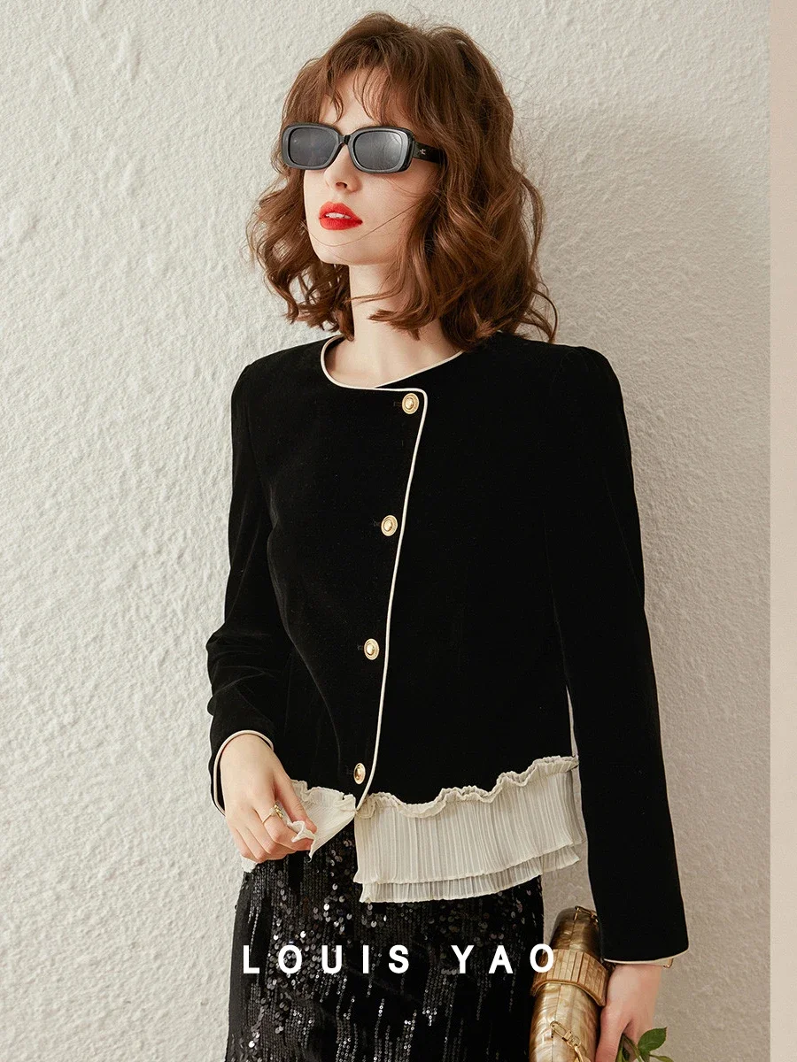 Женская кружевная куртка LOUIS YAO с круглым вырезом и длинными рукавами