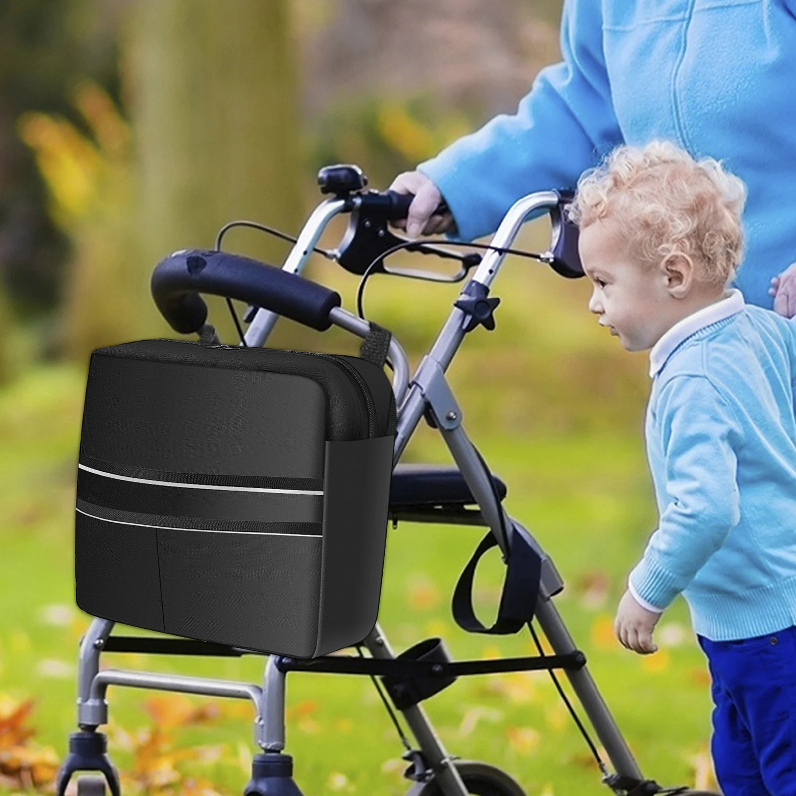 

Сумка для инвалидной коляски, вместительный чехол для инвалидной коляски с безопасной светоотражающей полосой, водонепроницаемая Регулируемая сумка для хранения