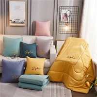 nordic light luxury style 3d embroidery cushion blanket car office foldable air conditioning quilt living room sofa pillow