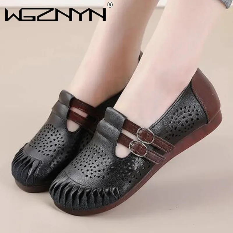 

Женские босоножки из натуральной кожи, босоножки ручной работы из натуральной кожи на плоской подошве в стиле ретро, лето-осень 2022