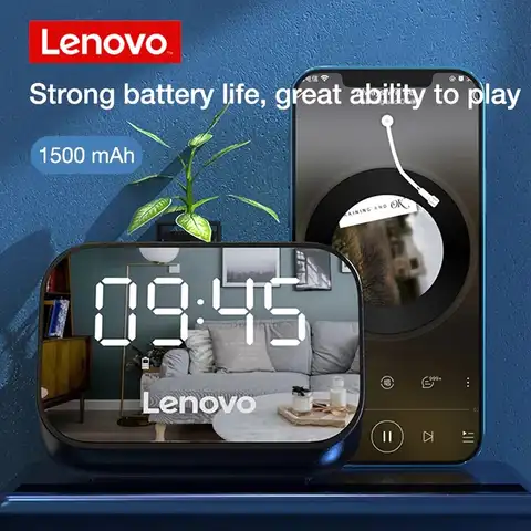Беспроводной Bluetooth-динамик Lenovo с ЖК-дисплеем, цифровой динамик, Настольный будильник, плеер для iPhone 13, huawei, xiaomi, SamSung, динамик