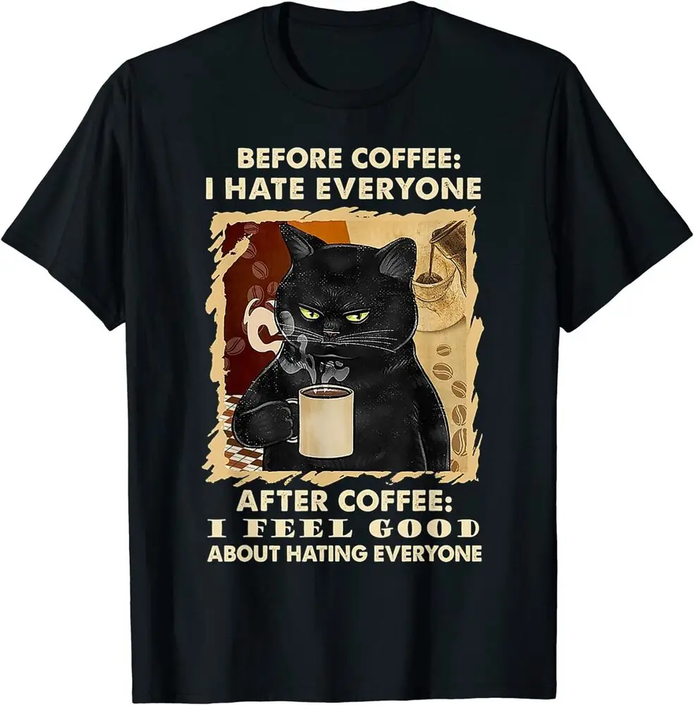 

New Limited Coffee Black Cat Drink Cool Design Great Gift Idea Tee T-Shirt S-3Xl