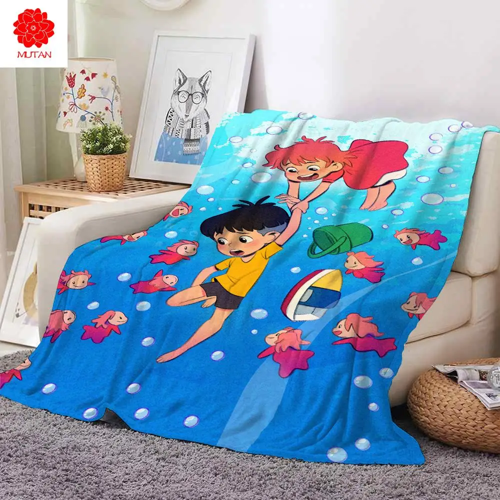 

Одеяло с аниме понё на скале, мягкое теплое Фланелевое флисовое покрывало для отеля, пикника, путешествий, пляжного стола