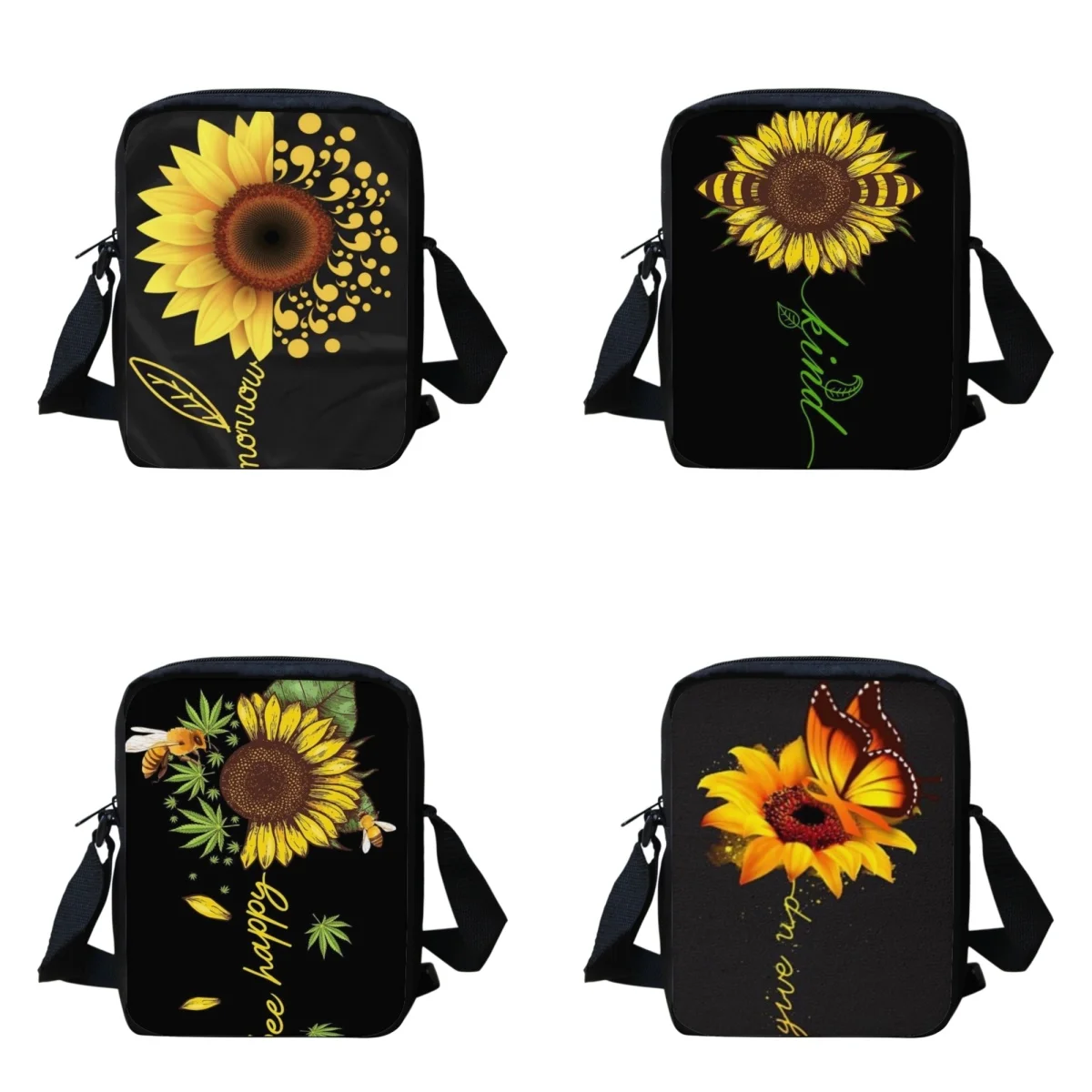 

Shoulder Bag Sunflower with Bee Portable Small Bookbags for Children Adjustable Female Girl Handbags Bolsas Mensajero Para Mujer