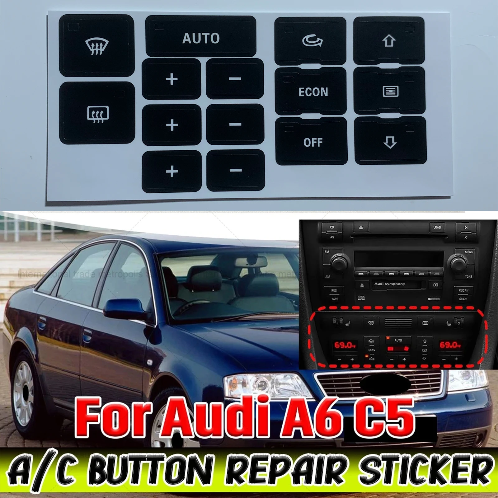 

Наклейка на кнопку управления воздушным нагревателем для Audi A6 C5 A/C