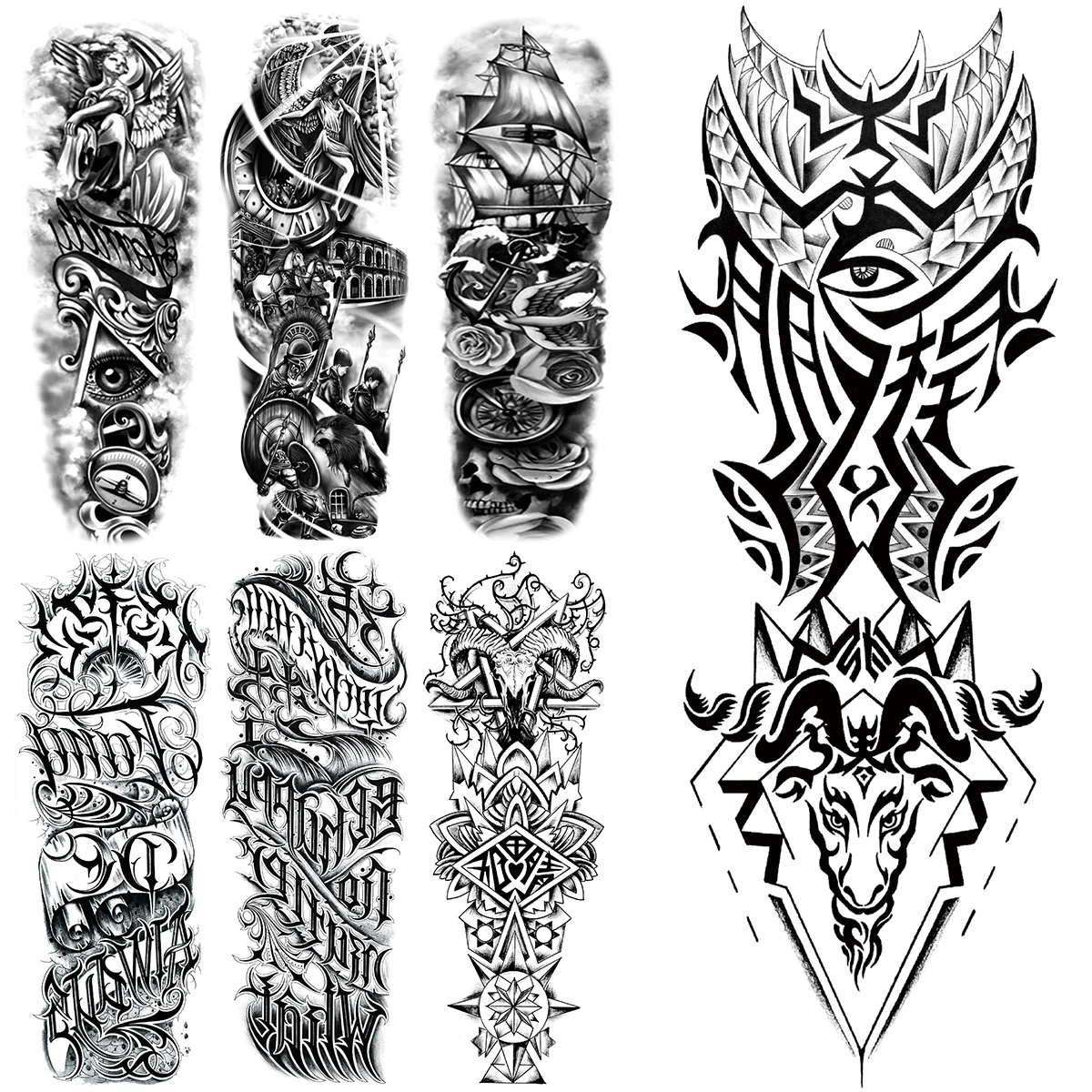 

Временные татуировки с длинным рукавом для женщин и взрослых, реалистичные шипы, тотем, пиратский корабль, рыцарь, поддельные искусственные...