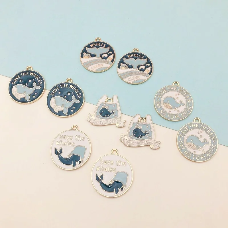 

8pcs Round Enamel Whale Charm Pendant for Jewelry Making Hanmade Fashion Earrings Bracelets Wholesale Key Chain Crafts Supplies