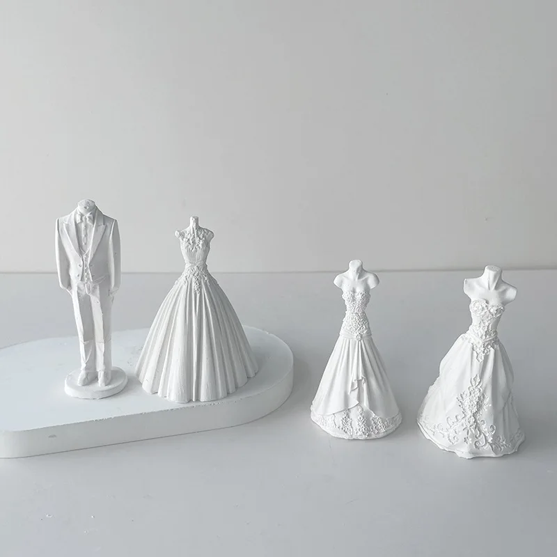 

3D wedding dress suit handmade soap mold DIY scented candle plaster cake decoration silicone mold
