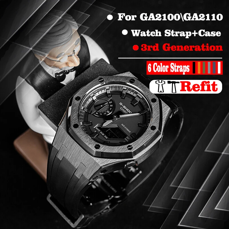 

For Casio Mod Kit Stainless Steel Watch Case Ga2100 Ga2110 Refit Watch Band DIY Gshock Rubber Silicone Strap Watch Accessories