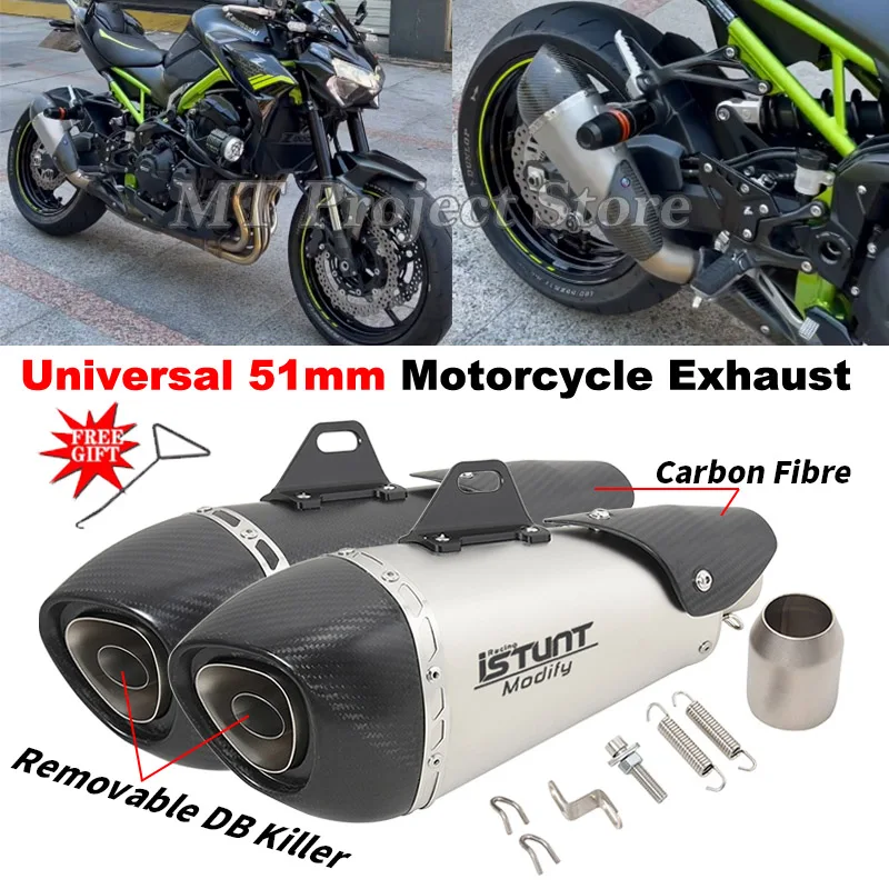 

Universal 51mm Motorcycle Exhaust Pipe Escape Fo Yamaha R1 R3 R6 Z900 ZX6R ZX10R Mt07 Modify Carbon Fiber Muffler Moto DB Killer