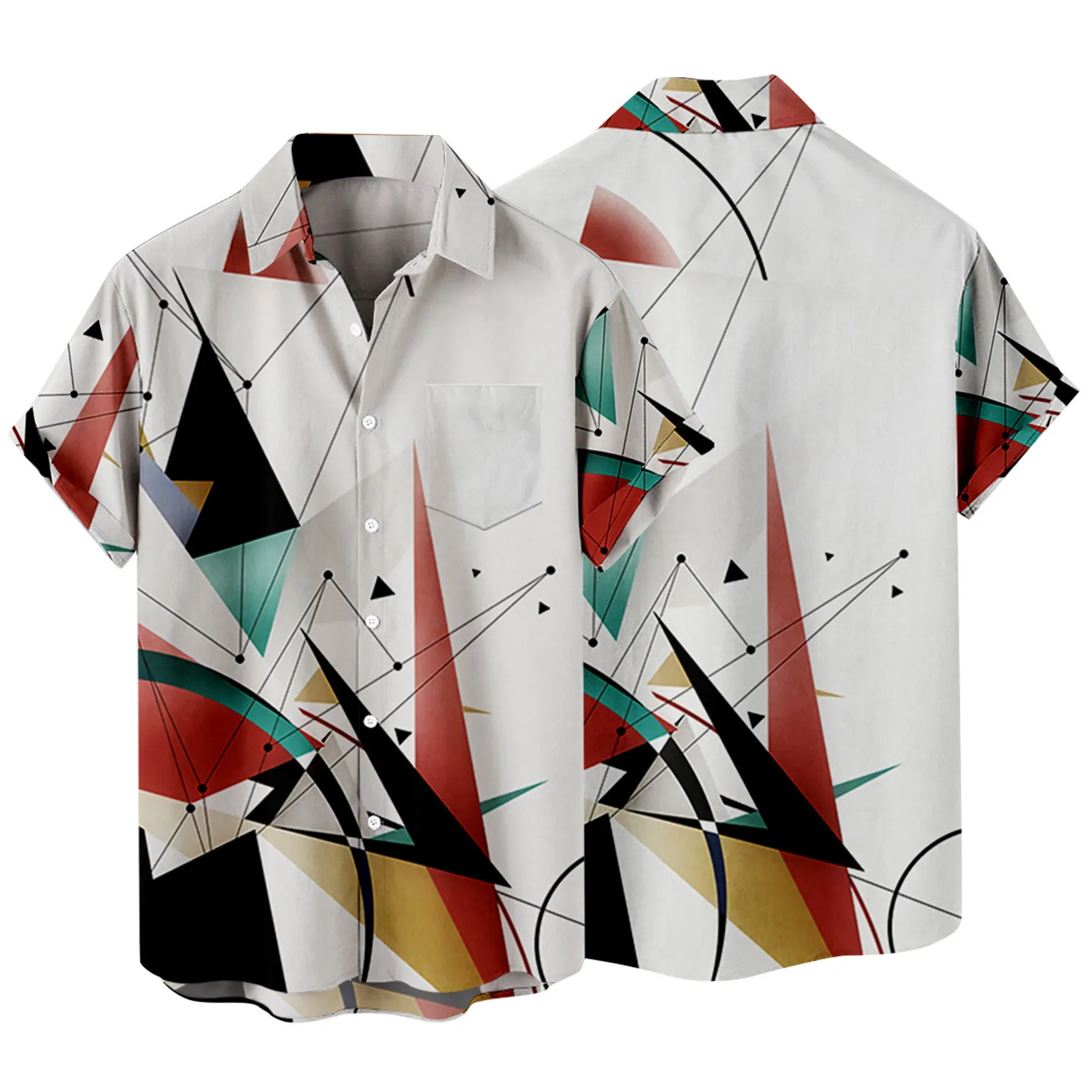 

Mens Fashion And Leisure 3D Digital Printing Buckle Lapel Short Sleeve Oversized Casual Shirt Cardigan Blouses Ethnic Holiday