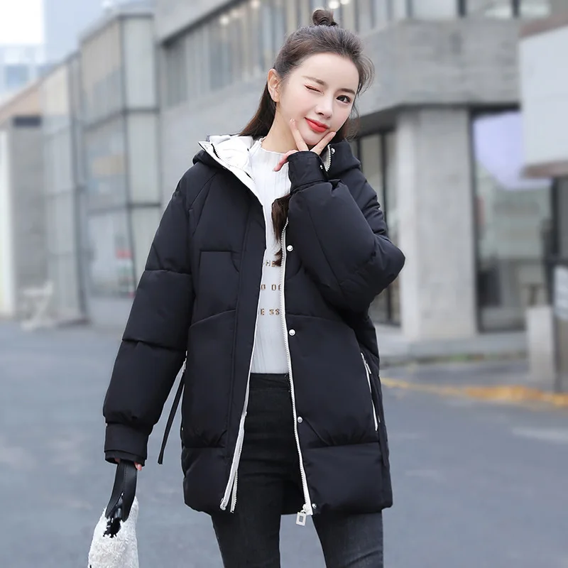 New Autumn Winter Thicken Female Warm Parka Women Casual Solid Color Loose Puffer Big Pocket Hooded Coat Jackets Outwear