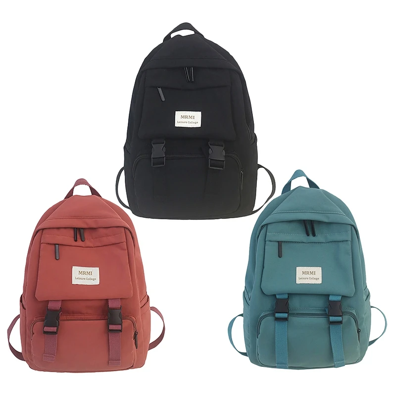 

Hot Kf-Backpack For Women Solid Color School Bag For Teenage Girls Shoulder Travel Bag Multi Pocket Nylon Back Pack