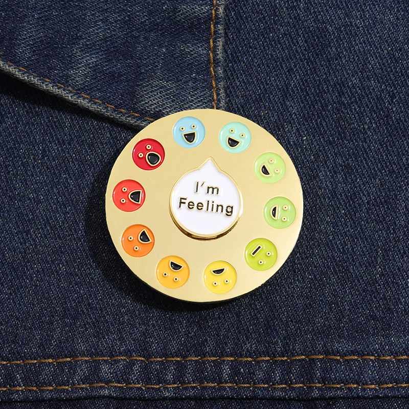 Funny Mood Turntable Hard Enamel Pin Rotating Interactive Emotions Tracker Brooch Laple Backpack Badge Jewelry Best Friend Gifts