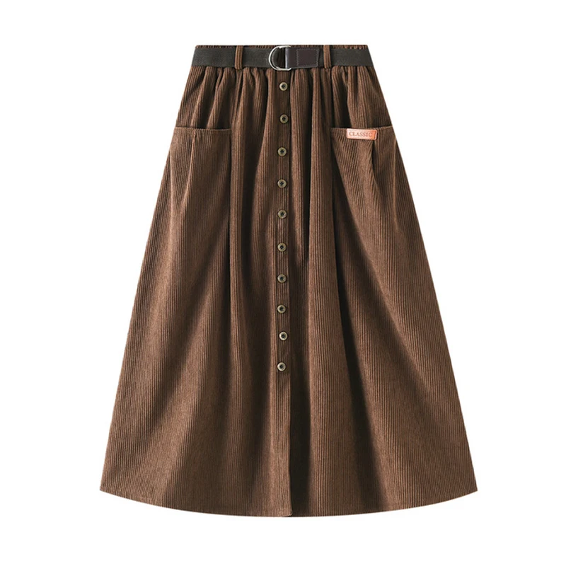

Милая женская юбка в японском стиле, Повседневная однобортная плиссированная юбка А-силуэта с поясом на резинке, коричневая, весна-зима 2022