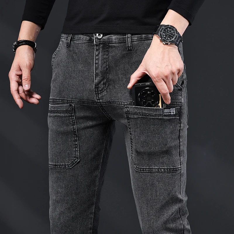 2023 New Men's Slim Jeans Stretch Skinny Multi Pocket Fashion Designer Denim Trousers Male Brand Clothes Pants Streetwear