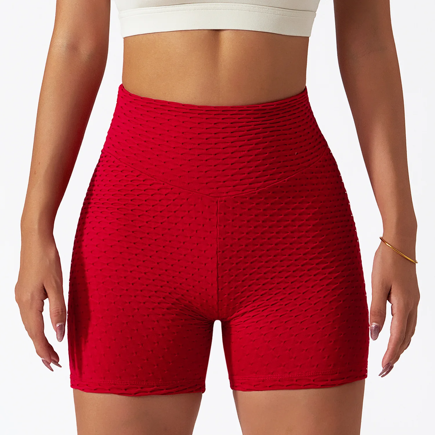 

Women Shorts Sport Pants High Waist Yoga Shorts Bubble Honeycomb Seamless Hip Lift Tight Running Sports Fitness Shorts