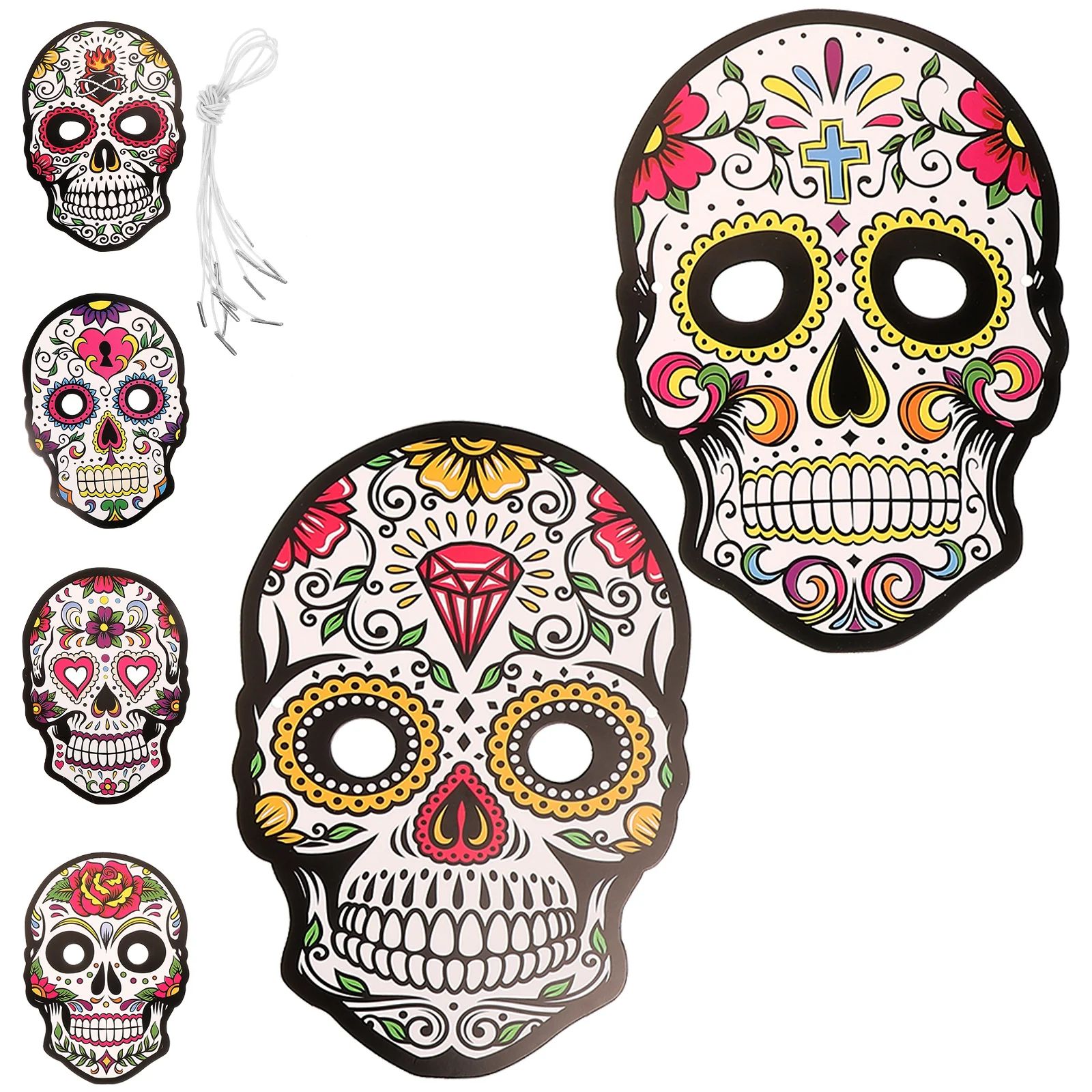 

6Pcs Day The Dead Masks Masks Skull Paper Masks Kids Skeletons Cosplay Masks Cinco De Mayo Fiesta Headwear Halloween