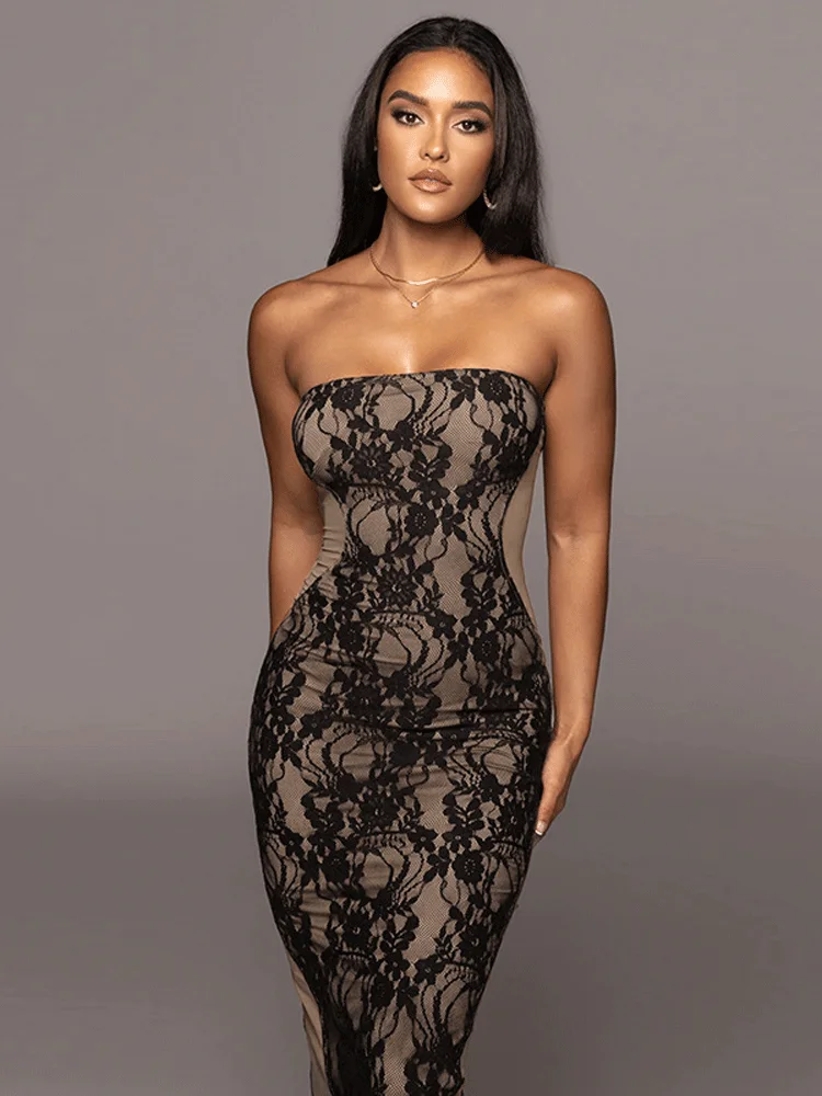 

Ladies Club Wear Y2K Clothes Patchwork Sleeveless Backless Side Slit Tube Bodycon Midi Dresses For Women Party Vacation Outfits