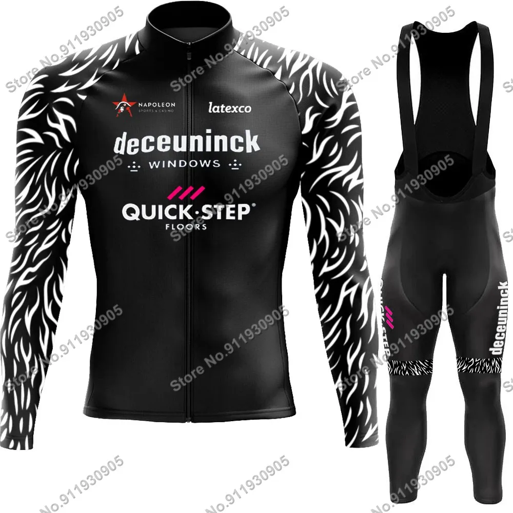

2022 Black Quick Step Team Cycling Jersey Set Men Summer Long Sleeve Clothing Suit MTB Bike Road Pants Bib Maillot Ropa Ciclismo