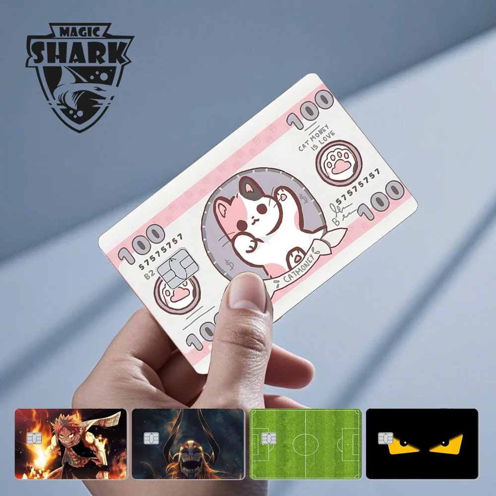 Фото Новинка 2025 года, Kawaii Lucky Cat Money Power Swtich Level Up, передняя матовая кожаная пленка для обложки кредитной карты для дебетовой карты №1
