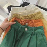 womens summer shorts korean style candy solid color cotton casual wide leg high waist casual pantalones cortos ropa mujer