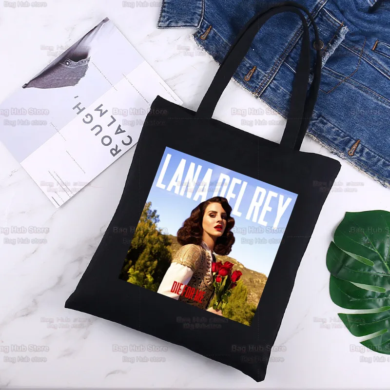 

Lana Del Rey Ladies Handbags Cloth Canvas Tote Bag Black Shopping Travel Women Eco Reusable Shoulder Shopper Bags bolsas de tela