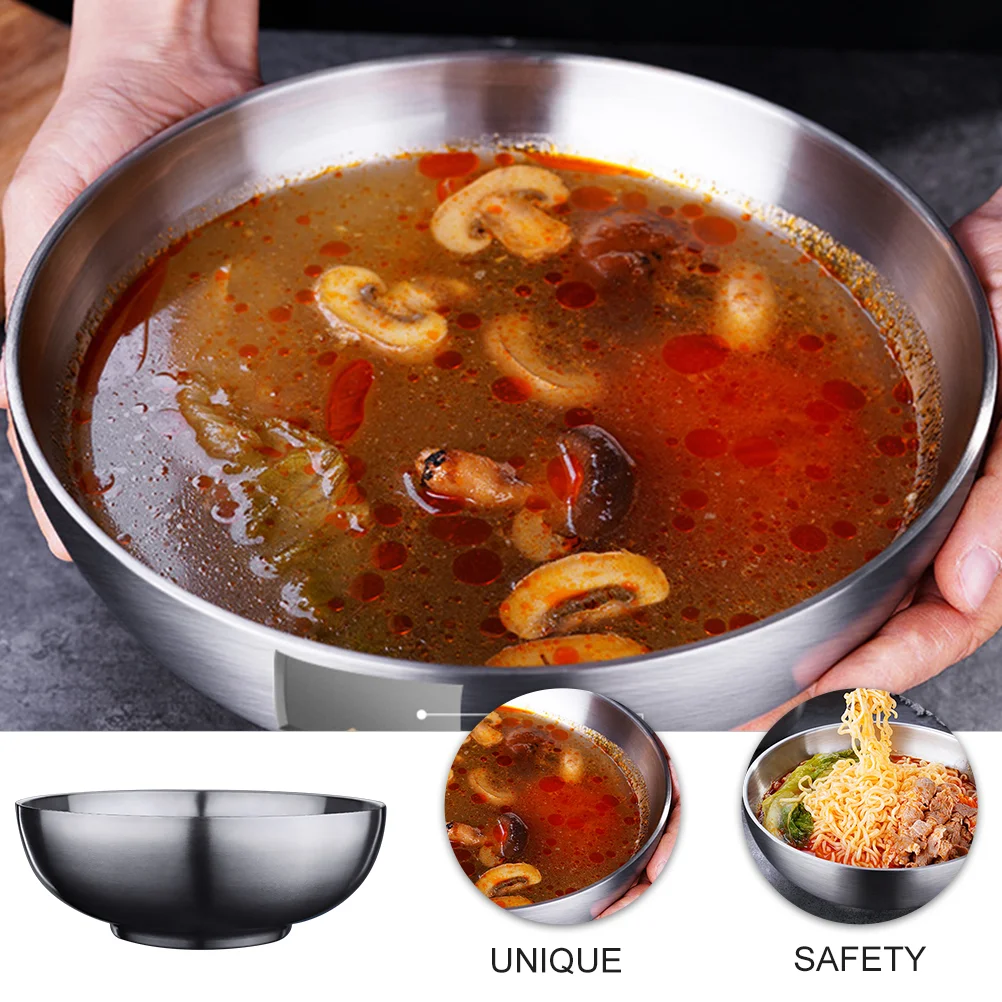 

Bowl Bowls Stainless Steel Soup Metal Mixing Noodle Ramen Rice Large Serving Salad Cereal Korean Pasta Prep Lid Pho Dish Snack