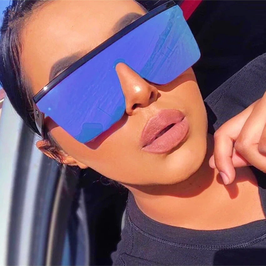 

Oversized Sunglasses Men Women Big Frame Square Flat Top Rivet Gradient Lens Sun Glasses Female Men Vintage Mirror Shades UV400