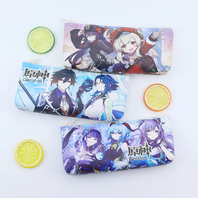 

Genshin Impact Pencil Case Xiao Zhongli PU Student Pencilcase Ganyu Keqing Stationary Case Box Office Supplies Cosplay Gifts