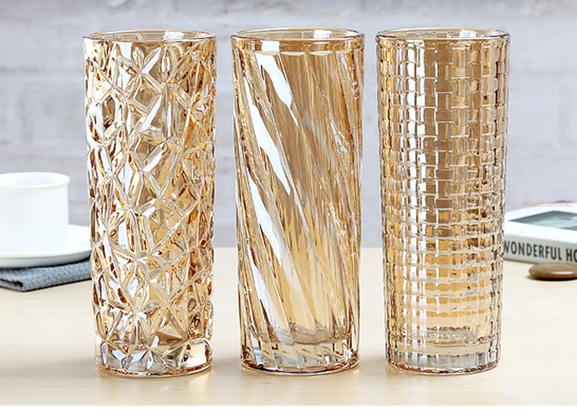 

Gold-plated Crystal Glass Vase Color Hydroponic Vase Living Room Decoration Decoration Large Floor Countertop Vase