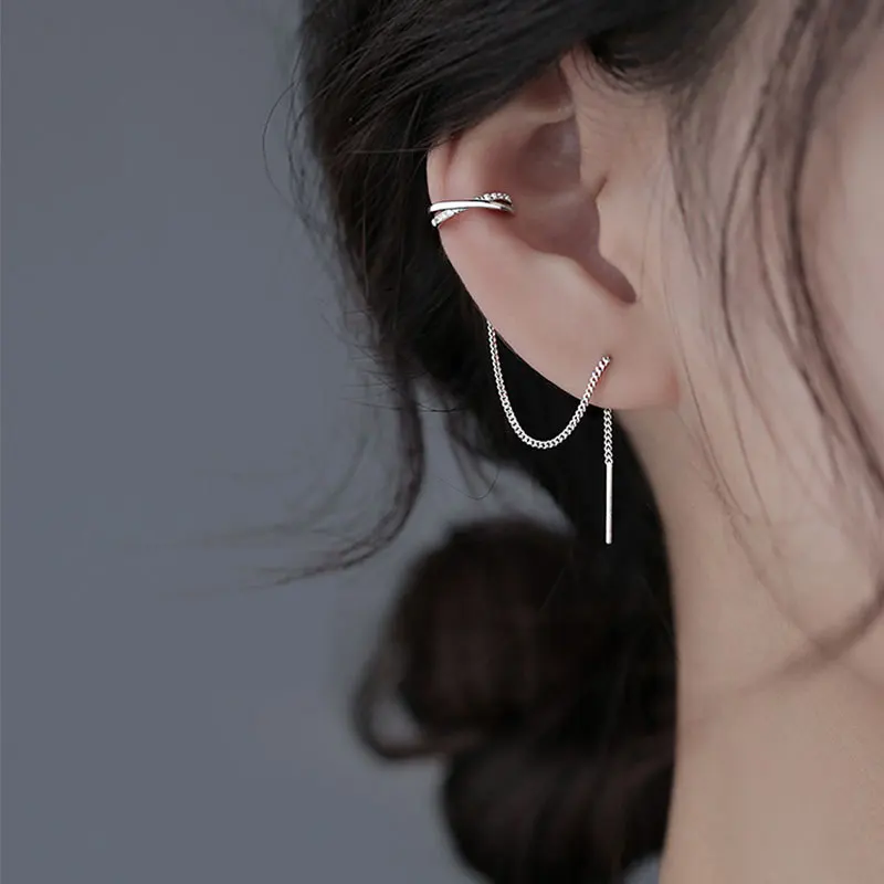 

925 Sterling Silver Simple Earclip Earline 2022 New Tide Earbone Clip Cold Wind Earring For Women