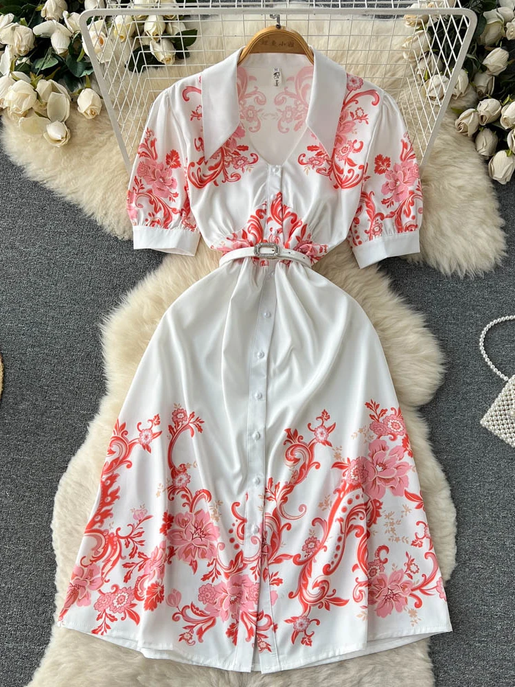 

Женское Короткое Шифоновое Платье Aibeautyer, повседневное облегающее ТРАПЕЦИЕВИДНОЕ однобортное платье с отложным воротником и цветочным при...