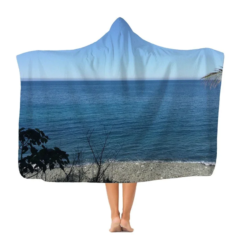 

Premium Adult Hooded Blanket - Tropical Blue Beach/Comfortable loungewear, for picnics, movie watching, chilling anywhere