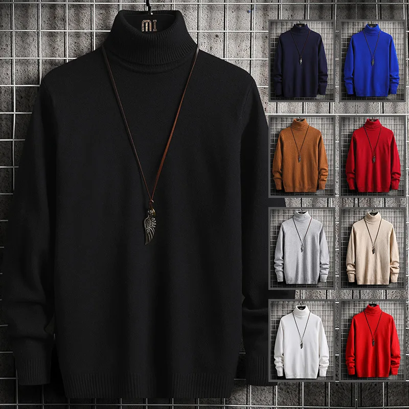 Men's Turtleneck Pullover Sweater Long-sleeved Sweater Youth Slim Fit Bottoming Top