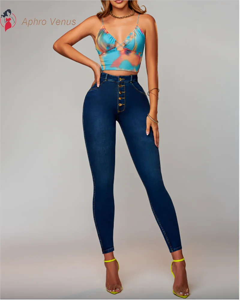 Женские джинсовые облегающие брюки на 5 пуговицах