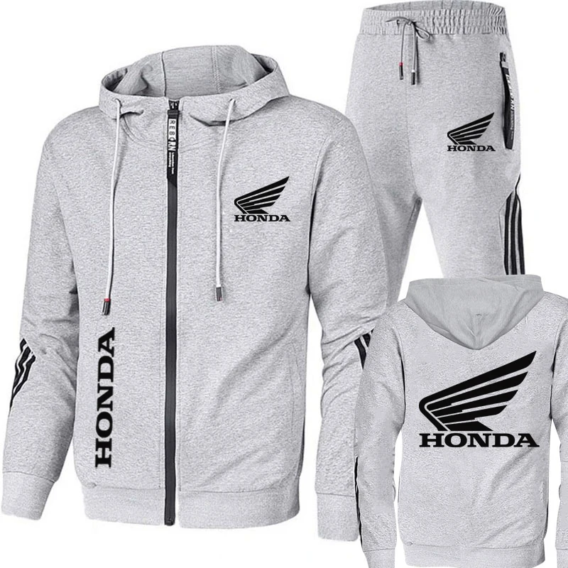 2023 Spring and Autumn Sportswear Honda Print Zip Hoodie Pants Set 2-Piece Men's Set Motorcycle Racing Sportswear Jogging Fitnes