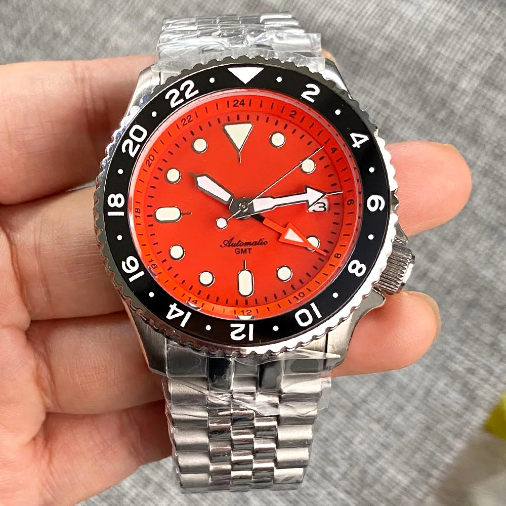 Мужские механические часы SSKX001 оранжевые NH34 GMT из стали для дайвинга Movt 3 8 корона 24